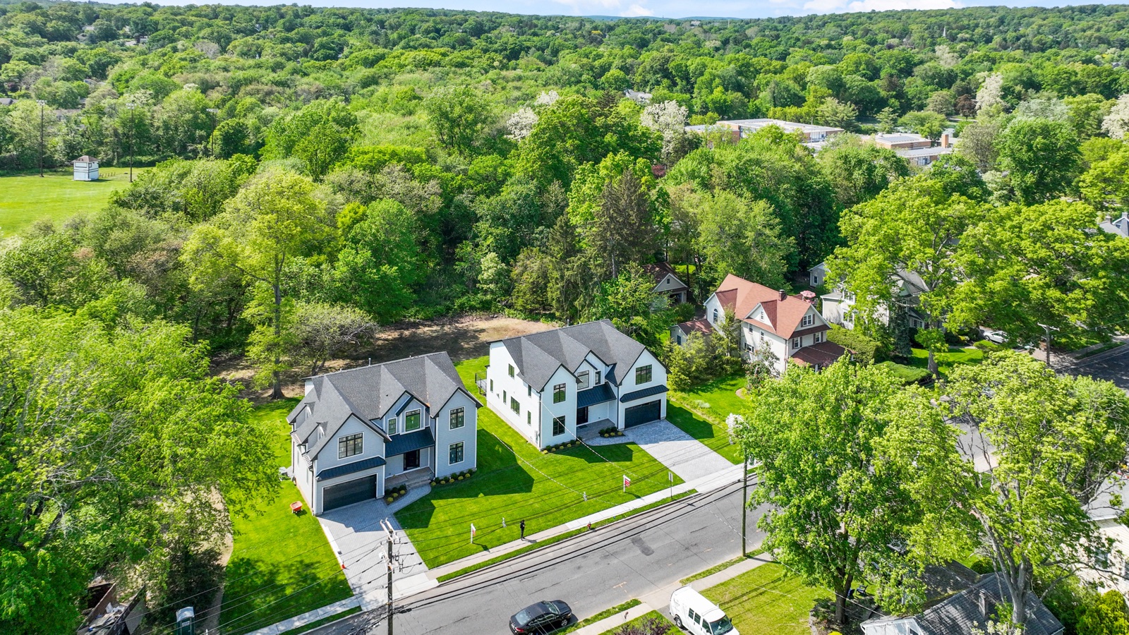Aerial view of paired residential development in Bergen County